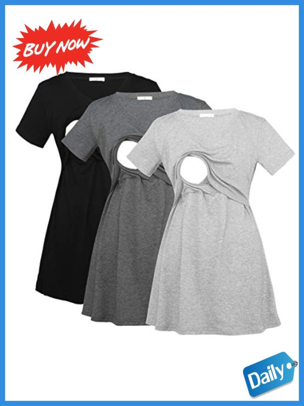 3 Pack V Neck Maternity Nursing Tops Short Sleeve Breastfeeding Tees